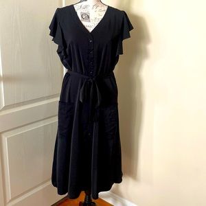 NWOT Black ruffle sleeve midi dress w/ pockets